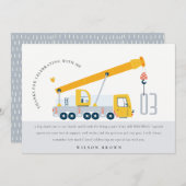 クレーントラック建築車両子供の誕生日 サンキューカード (正面/裏面)