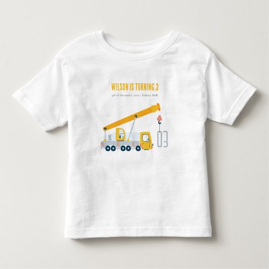 クレーントラック建築車両子供の誕生日 トドラーTシャツ (正面)