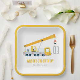 クレーントラック建築車両子供の誕生日 ペーパープレート