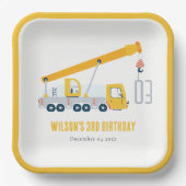 クレーントラック建築車両子供の誕生日 ペーパープレート (正面)