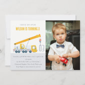 クレーントラック建築車撮影誕生日 招待状 (正面)