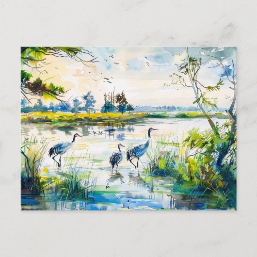 クレーンバイザリバーハベルランドウォーターカラースタイル ポストカード (正面)