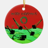 クレーン及びショベル運転技術者クレーンの輪 セラミックオーナメント (正面)