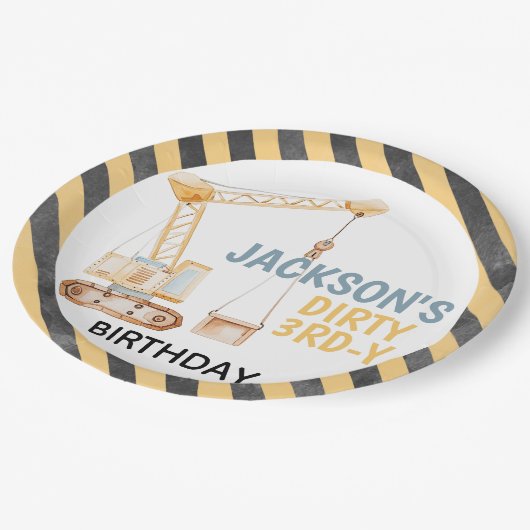 クレーン建築ダーティ3rdy誕生日プレート ペーパープレート (アングル)