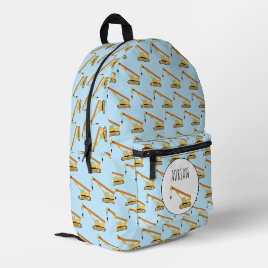 クレーン建築トラックベビー名前をカスタムする プリントバックパック (裏面左端)