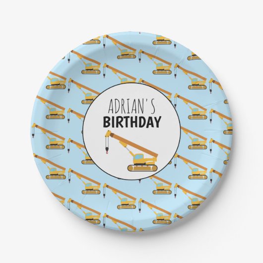 クレーン建築トラックボーイバースデーパーティー ペーパープレート (正面)