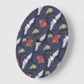 クレーン日本のとファン：ヴィンテージパターン ラージ壁時計 (傾斜)