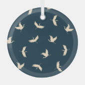 クレーン日本のシルエットヴィンテージパターン ガラスオーナメント (正面)