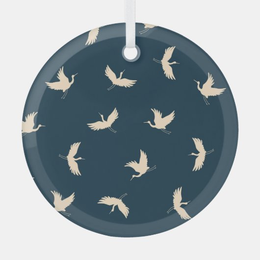 クレーン日本のシルエットヴィンテージパターン ガラスオーナメント (正面)