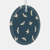 クレーン日本のシルエットヴィンテージパターン ガラスオーナメント (正面右)