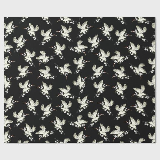 クレーン日本の着物伝統的アート白黒 ラッピングペーパー (フラット)