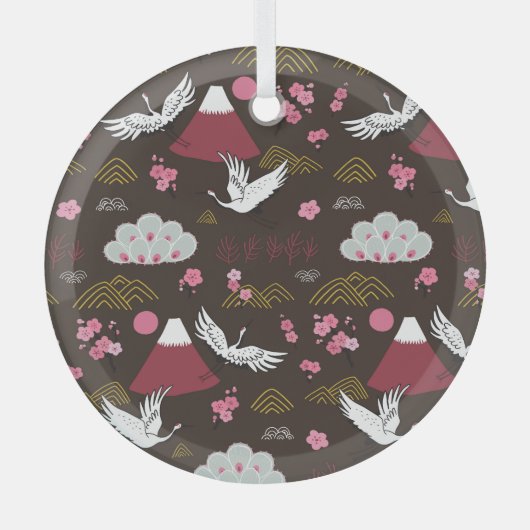 クレーン日本の：シームレ伝統的ームパターン ガラスオーナメント (正面)