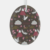 クレーン日本の：シームレ伝統的ームパターン ガラスオーナメント (正面右)