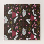 クレーン日本の：シームレ伝統的ームパターン ジグソーパズル (横)