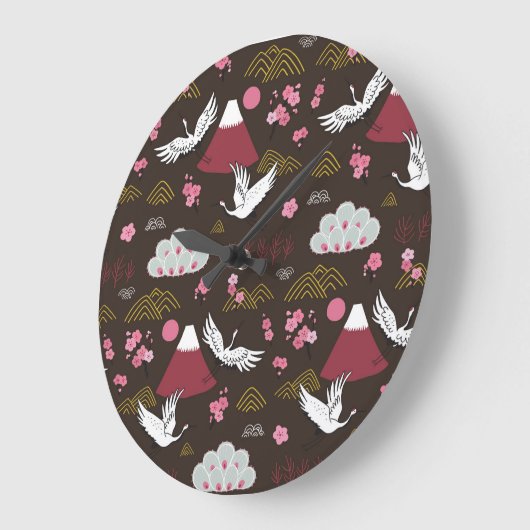 クレーン日本の:シームレ伝統的ームパターン ラージ壁時計 (傾斜)