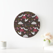 クレーン日本の:シームレ伝統的ームパターン ラージ壁時計 (ホーム)