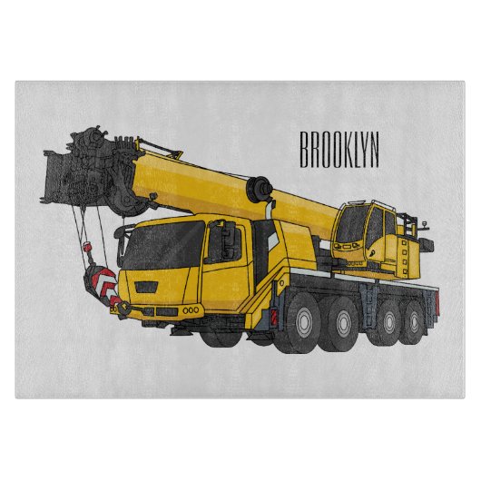 クレーン車の漫画イラストレーション カッティングボード (正面)