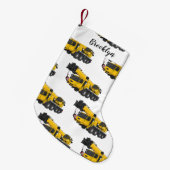 クレーン車の漫画イラストレーション スモールクリスマスストッキング (正面 (吊り時))