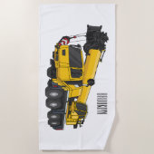 クレーン車の漫画イラストレーション ビーチタオル (正面)