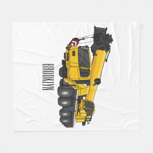 クレーン車の漫画イラストレーション フリースブランケット (正面(横))