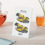 クレーン車の漫画イラストレーション 台座サイン (インサイチュ)