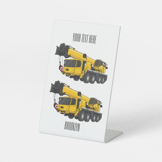 クレーン車の漫画イラストレーション 台座サイン (正面)