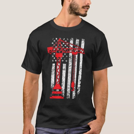 クレーン運転士米国旗クレーンドライバー1 Tシャツ (正面)