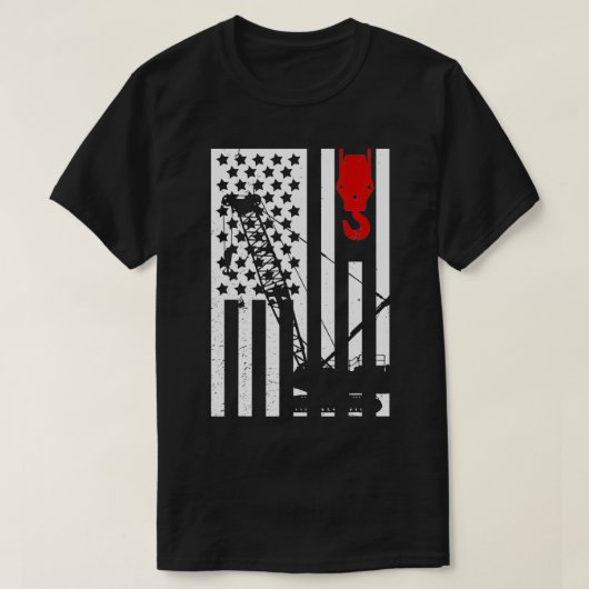 クレーン運転士Tシャツ米国旗メンズ重機 Tシャツ (デザイン正面)