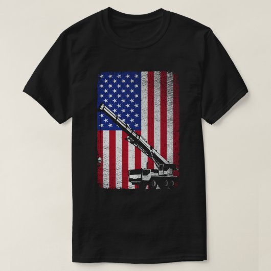 クレーン運転者重機械米国アメリカ国旗 Tシャツ (デザイン正面)