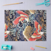 クレーン飛んでいる波，春の花日本のフローラ 薄葉紙 (クラフト)