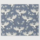 クレーン，パターン，ヴィンテージイラストレーション鳥f ラッピングペーパー (フラット)