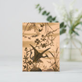 クレーン、ヴィンテージバードアート、銅金ゴールドシルエット、 ポストカード (スタンド正面)