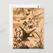 クレーン、ヴィンテージバードアート、銅金ゴールドシルエット、 ポストカード (正面/裏面)