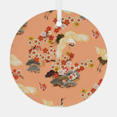 クレーン、桜、カラフル、フローラ、カンタローペ。 ガラスオーナメント (裏面)