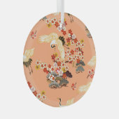 クレーン、桜、カラフル、フローラ、カンタローペ。 ガラスオーナメント (正面右)