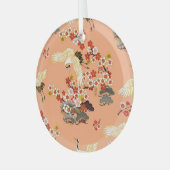 クレーン、桜、カラフル、フローラ、カンタローペ。 ガラスオーナメント (正面左)