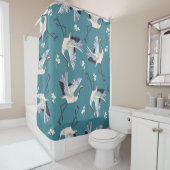 クレーン，模様，イラストレーション飛んでいるの鳥の花 シャワーカーテン (インサイチュ)