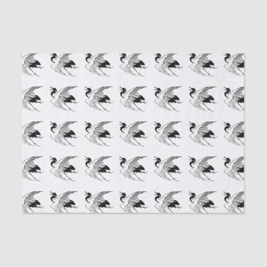 クレーン、黒及び白のヴィンテージの日本のなスケッチ 薄葉紙 (正面)