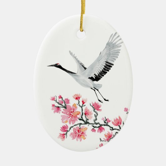 クレー日本のンとさくらんぼの花のクリスマス セラミックオーナメント (正面)