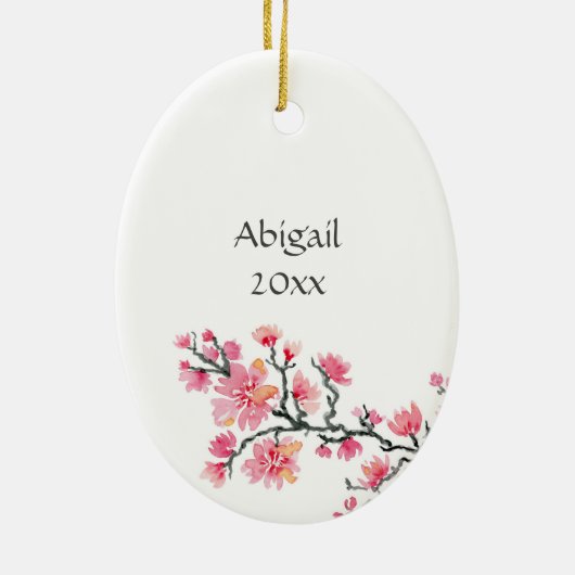 クレー日本のンとさくらんぼの花のクリスマス セラミックオーナメント (裏面)