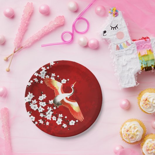 クレー日本のンホワイトさくらんぼブロッサムレッド ペーパープレート (パーティー)