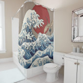 クレー日本のン波イラストレーション伝統的C シャワーカーテン (インサイチュ)