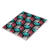 クレー日本のン、サンゴ、ターコイズとブラック タイル (側面)