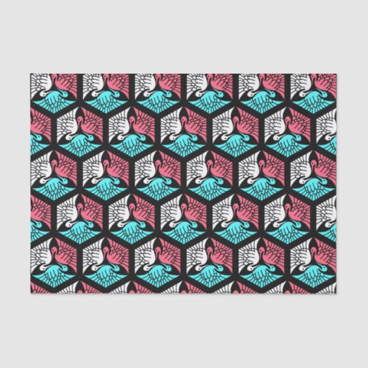 クレー日本のン、サンゴ、ターコイズとブラック 薄葉紙 (正面)