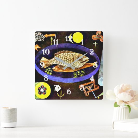 クレー語 – アロンフィッシュ スクエア壁時計 (ホーム)