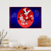 クレー飛んでいるンと太陽（ミッドナイトブルー背景）ヤード ポスター (キッチン)