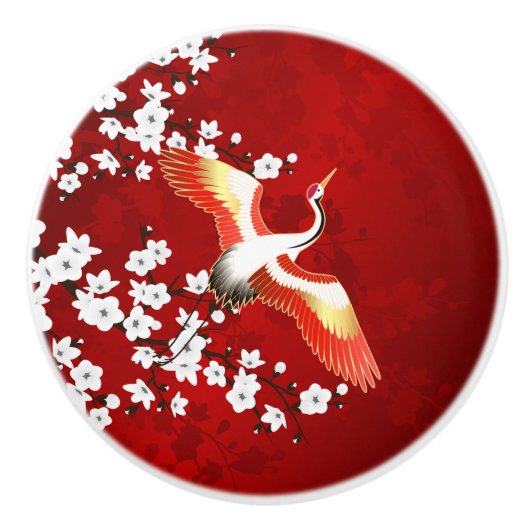 クレ日本のーンホワイトさくらんぼブロッサムレッド セラミックノブ (正面)