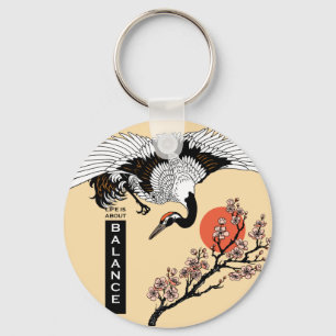 クレ日本のーン鳥とブルーミング桜 キーホルダー