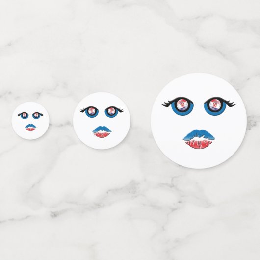 クロアチアのエンブレムと口を持つ目キスをするつき コンフェッティ (正面)