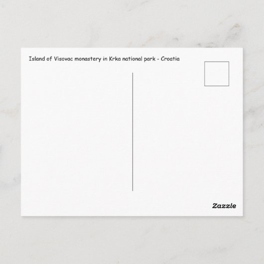 クロアチアのクルカ国立公園にあるヴィソヴァツ修道院の島 ポストカード (裏面)